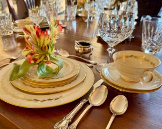 Sterling SIlver "Old Master" Service for 8, Waterford, Lenox - service for 12, Orchid napkin rings...