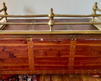 Handmade cedar chest and loads of dreamy brass fireplace surrounds