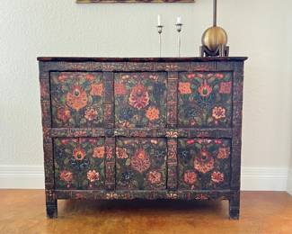 Antique Tibetan Painted Wood Cabinet