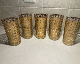 5 Culver Cannella "Basket Weave" highball glasses
