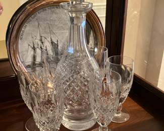 Waterford Crystal decanter w 6 goblets, "Kildare"