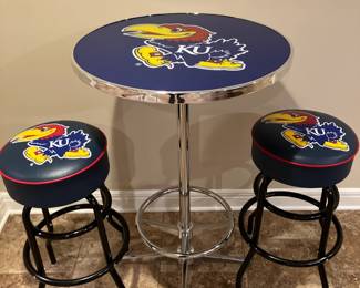 KU Jayhawks table w 2 barstools