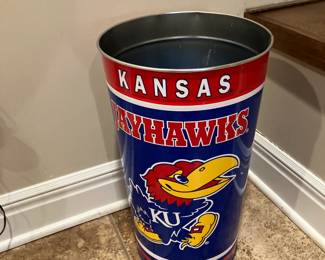 Metal KU Jayhawks waste can