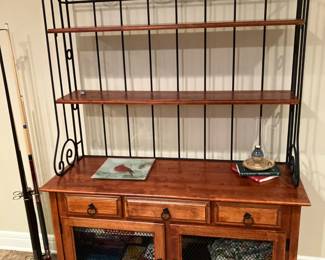 Wood cabinet w iron and wood hutch