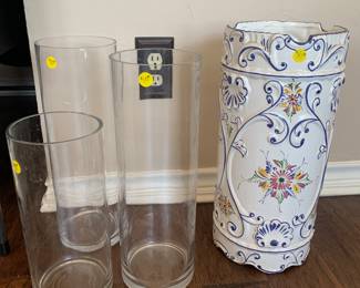 Glass vases and umbrella stand