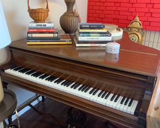 Chickering Baby grand piano, Decorative books, Lamp etc.