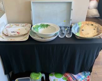 Salad spinner, Decorative serving pieces, Serving tray with lucite handles, Krosno glass set