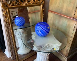 Column with glass top, glass ball, Mirror