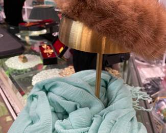 Mink pillbox hat.
