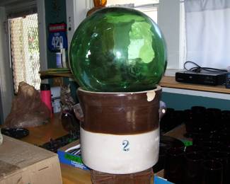 LARGE Glass Fishing Float and 2 Gal. Stoneware Clock
