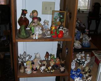 Wood Display Shelf and Lots of Collectibles