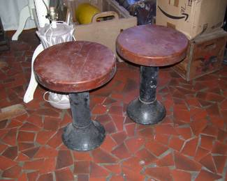 2 Vintage Industrial Stools with Butcher Block Style Seats