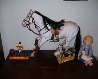 Cast Iron Bank & Large Toy Horse
