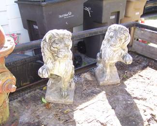 2 Vintage Concrete Lion Statues -HEAVY
