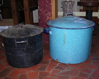 2 Vintage Enamelware Pots