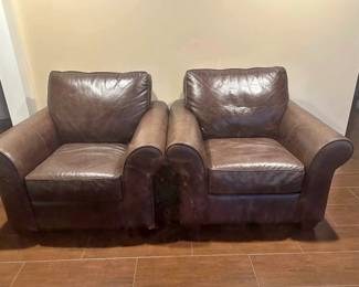 Pottery Barn Large Brown Leather Chairs