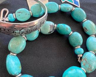 Turquoise chunks sterling necklace 