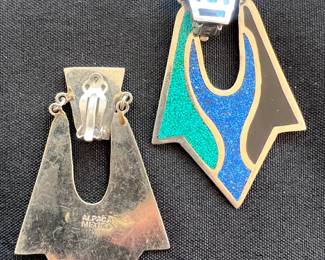MCM Mexican designed 50s clip earrings with Lapis and turquoise design