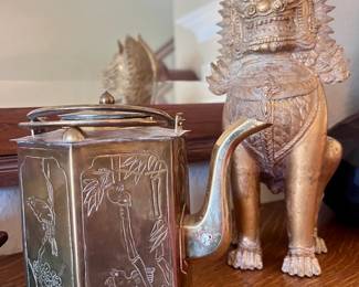 Solid brass Foo and tea pot