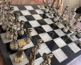 Onyx Chess Set with Pewter Chess Pieces - so beautiful ROMAN EMPIRE