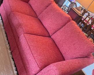 Like new red tweed like sofa with ottoman
