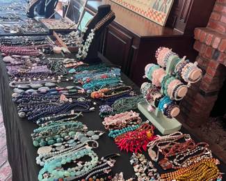 Tons of jewelry here! Turquoise,  Lapis, Jade, Coral, Tigers Eye Amber, Sterling etc! Oh and pearls of course! After all, it's PEARL SEASON!