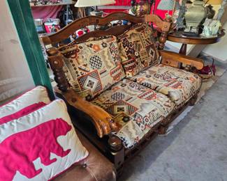 Antique wooden loveseat. 