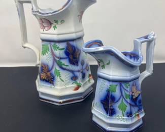 135 AntiqueFlowBlueGoudyIronstoneStrawberryPitcherc1850s