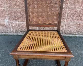 110 PetiteVintageWoodandCaneRockingChair