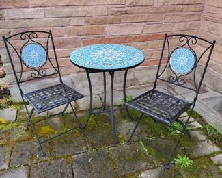 8 MosaicIronPatioBistroTableTwoChairs