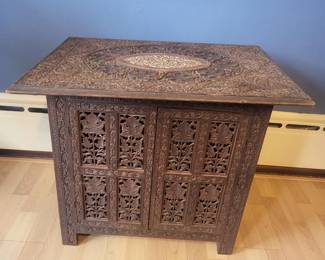 15 DetailedCarvedWoodInlaySideTable