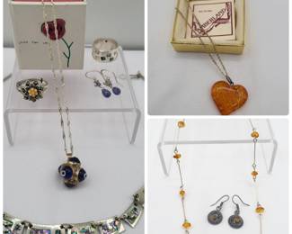 34 SilverJewelryBalticAmberArtGlassAbalone