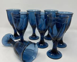 128 NoritakeBlueSweetSwirlWaterGoblets