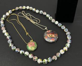 132 HandKnottedCloisonnBeadsPendantNecklaces925Earrings