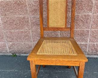 105 EarlyCenturyInlaidMissionStyleCanedChair