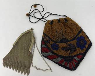 131 TwoAntiqueMetalBeadBelgiumFlapperPursesc1920s