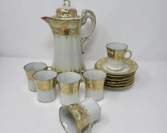 23 GoldPaintedPorcelainDemitasseTeaSet