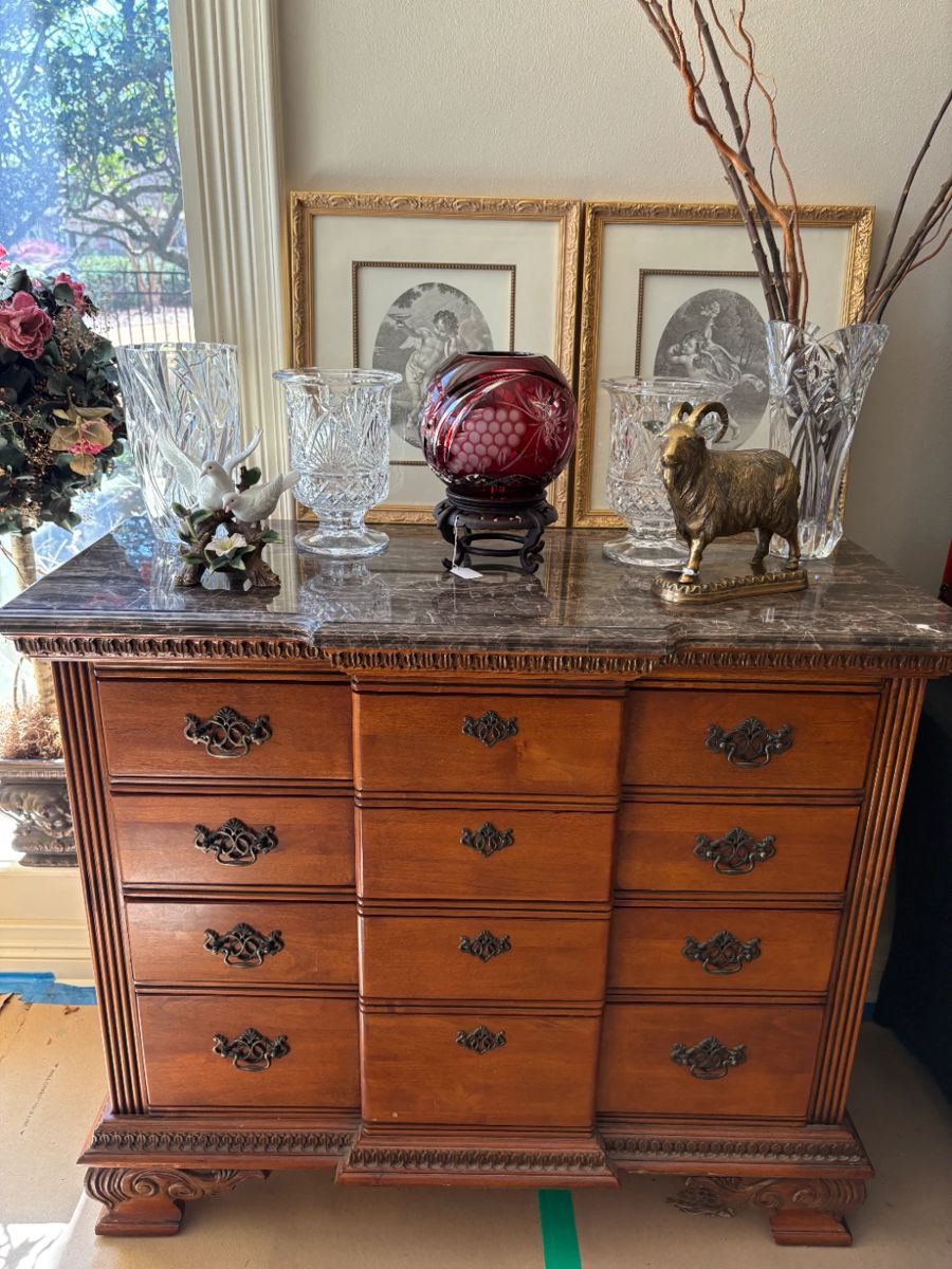 Marble Top Wood 4 Drawer Chest