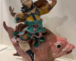 Chinese Polychrome Glazed Pottery Guardian Ming Dynasty Style with Custom Stand