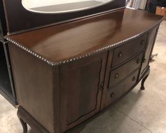 Antique Chippendale Style Sideboard with Oval Beveled Mirror
