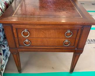 Hekman Vintage Leather Top Double Drawer End Table