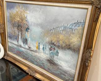 Gold Framed Cityscape Winter Scene Oil Painting by D. Gorman, Signed