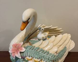 Fitz & Floyd Floral Swan Cookie Jar with Lid