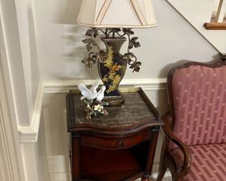 Black Marble Top & Brass Gallery Rim with Pull Put Tray, Drawer, & Twisted Legs