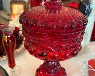 Vintage Mosser Eyewinker Pedestal Candy Dish with Lid