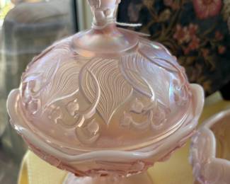Fenton Lilly of the Valley Pedestal Candy Dish with Lid