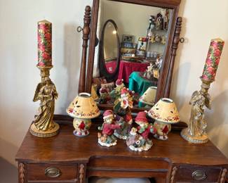 Antique Arts & Craft Vanity with Pivot Mirror Carved