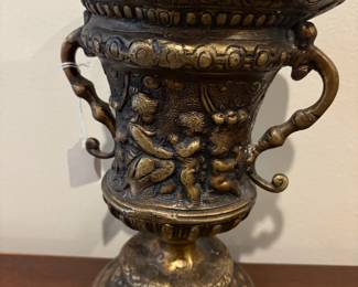 Bronze Double Handle Vase Relief Scenes