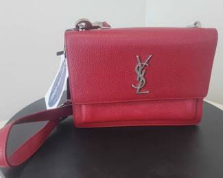 Saint Laurent Red Leather Crossbody Bag with YSL Logo - Retail: $1,295