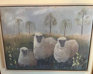 “Three Sheep” framed canvas wall decor.